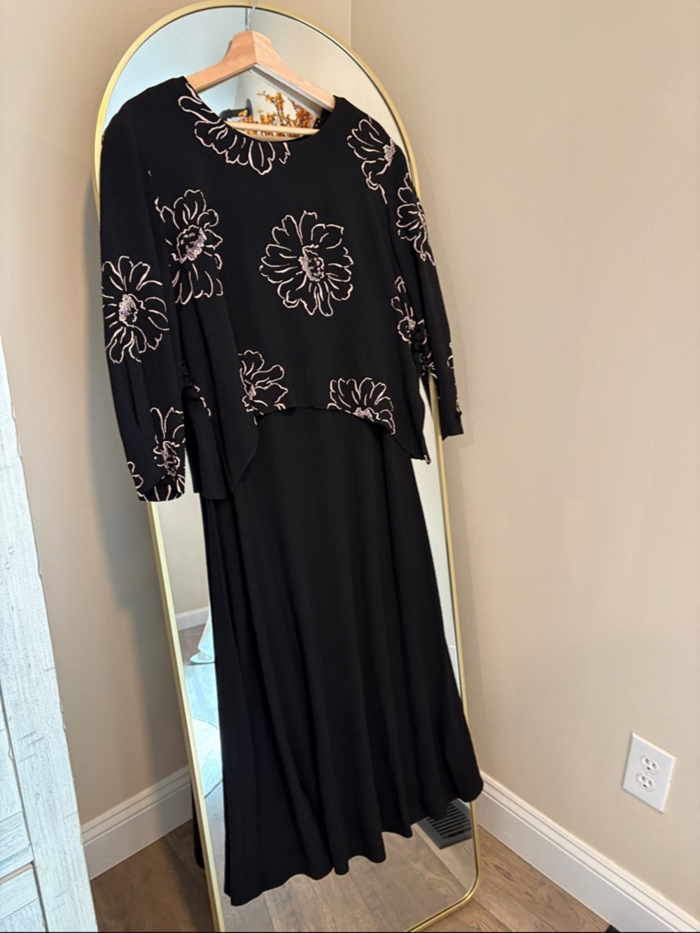 Ultra Dress Collection Black Maxi 2 piece set  with Pale Pink Floral Embroidery